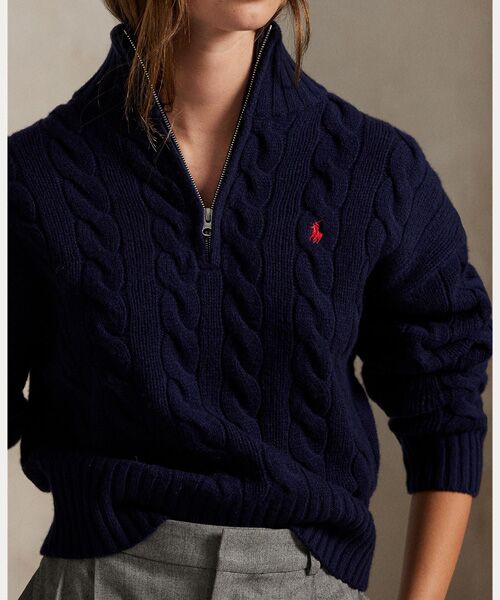 POLO RALPH LAUREN / ポロ ラルフ ローレン ニット・セーター | ケーブル ウールカシミヤ ハーフジップ セーター | 詳細4