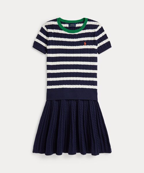 POLO RALPH LAUREN / ポロ ラルフ ローレン ニット・セーター | (ガールズ 7才~16才)ストライプド コットン セーター & スカート セット(410ネイビー)