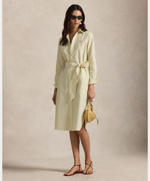 POLO RALPH LAUREN / ポロ ラルフ ローレン ロング・マキシ丈ワンピース | ストライプド コットン オックスフォード ベルテッド シャツドレス（700イエロー）