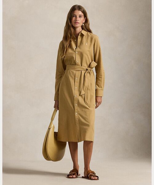 POLO RALPH LAUREN / ポロ ラルフ ローレン ロング・マキシ丈ワンピース | コットンリネン ベルテッド シャツドレス（260ブラウン）