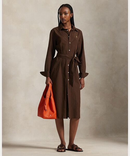POLO RALPH LAUREN / ポロ ラルフ ローレン ロング・マキシ丈ワンピース | コットンリネン ベルテッド シャツドレス（201ブラウン）