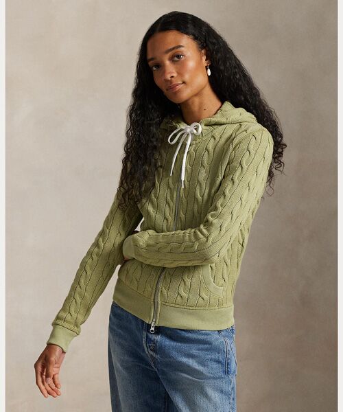 POLO RALPH LAUREN / ポロ ラルフ ローレン パーカー | ケーブルニット コットン フルジップ フーディ（300グリーン）