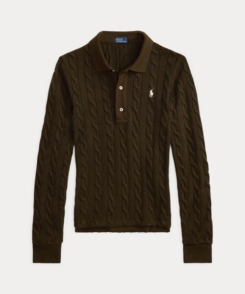 POLO RALPH LAUREN / ポロ ラルフ ローレン ポロシャツ | ケーブルニット コットン ロングスリーブ ポロシャツ | 詳細1