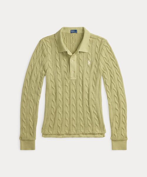 POLO RALPH LAUREN / ポロ ラルフ ローレン ポロシャツ | ケーブルニット コットン ロングスリーブ ポロシャツ | 詳細1