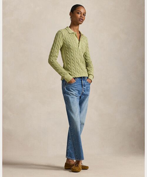 POLO RALPH LAUREN / ポロ ラルフ ローレン ポロシャツ | ケーブルニット コットン ロングスリーブ ポロシャツ | 詳細2