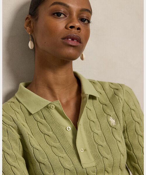 POLO RALPH LAUREN / ポロ ラルフ ローレン ポロシャツ | ケーブルニット コットン ロングスリーブ ポロシャツ | 詳細4