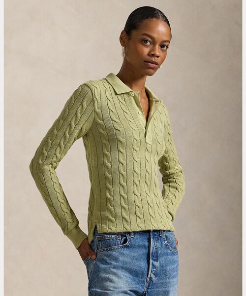 POLO RALPH LAUREN / ポロ ラルフ ローレン ポロシャツ | ケーブルニット コットン ロングスリーブ ポロシャツ | 詳細5