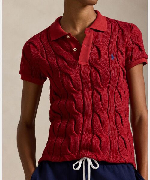 POLO RALPH LAUREN / ポロ ラルフ ローレン ポロシャツ | ケーブルニット コットン ポロシャツ | 詳細4