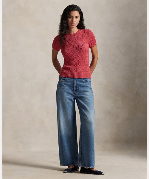 POLO RALPH LAUREN / ポロ ラルフ ローレン ニット・セーター | ケーブルニット コットン ショートスリーブ セーター | 詳細5