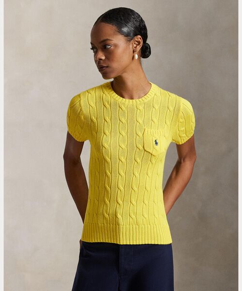 POLO RALPH LAUREN / ポロ ラルフ ローレン ニット・セーター | ケーブルニット コットン ショートスリーブ セーター（730イエロー）
