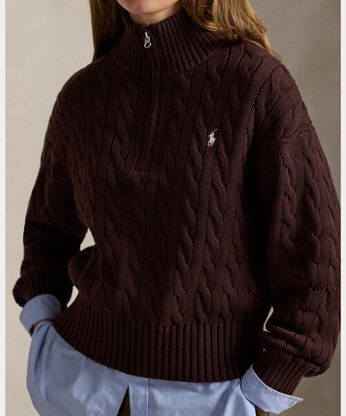 POLO RALPH LAUREN / ポロ ラルフ ローレン ニット・セーター | ケーブルニット コットン クォータージップ セーター | 詳細4
