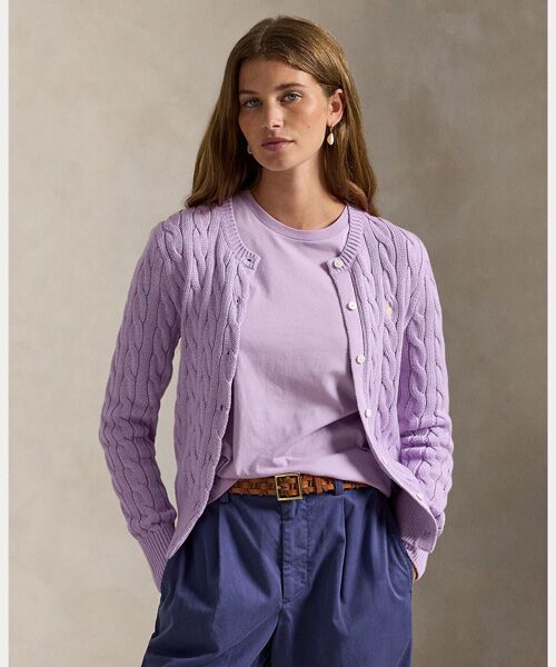 POLO RALPH LAUREN / ポロ ラルフ ローレン カーディガン・ボレロ | ケーブルニット コットン クルーネック カーディガン（500パープル）