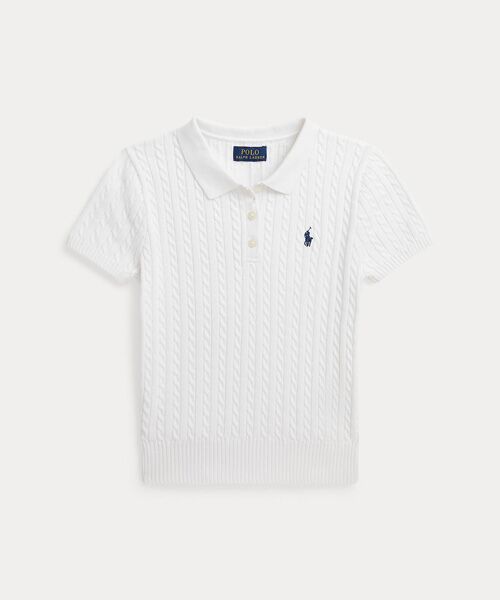 POLO RALPH LAUREN / ポロ ラルフ ローレン ニット・セーター | (ガールズ 7才～16才)ミニケーブル コットン ポロ セーター（100ホワイト）