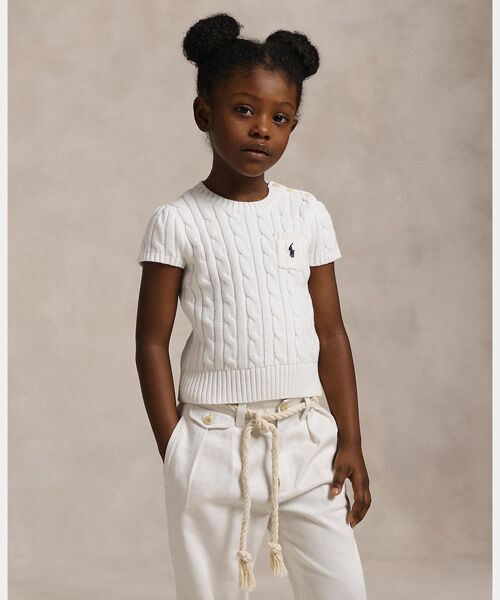 POLO RALPH LAUREN / ポロ ラルフ ローレン ニット・セーター | (ガールズ 2才～6才)ケーブルニット コットン ショートスリーブ セーター（100ホワイト）