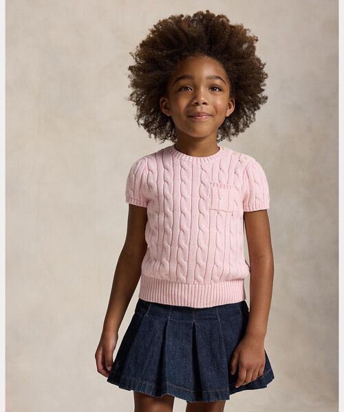 POLO RALPH LAUREN / ポロ ラルフ ローレン ニット・セーター | (ガールズ 2才～6才)ケーブルニット コットン ショートスリーブ セーター（650ピンク）