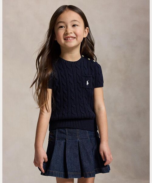 POLO RALPH LAUREN / ポロ ラルフ ローレン ニット・セーター | (ガールズ 2才～6才)ケーブルニット コットン ショートスリーブ セーター（410ネイビー）