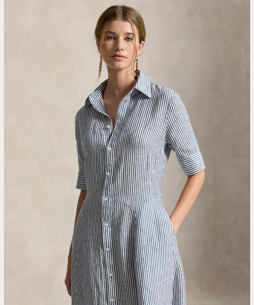 POLO RALPH LAUREN / ポロ ラルフ ローレン ロング・マキシ丈ワンピース | ストライプド リネン パネルド シャツドレス | 詳細2