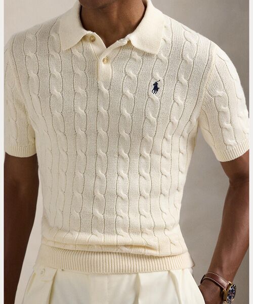 POLO RALPH LAUREN / ポロ ラルフ ローレン ニット・セーター | ケーブルニット コットン ポロカラー セーター | 詳細4