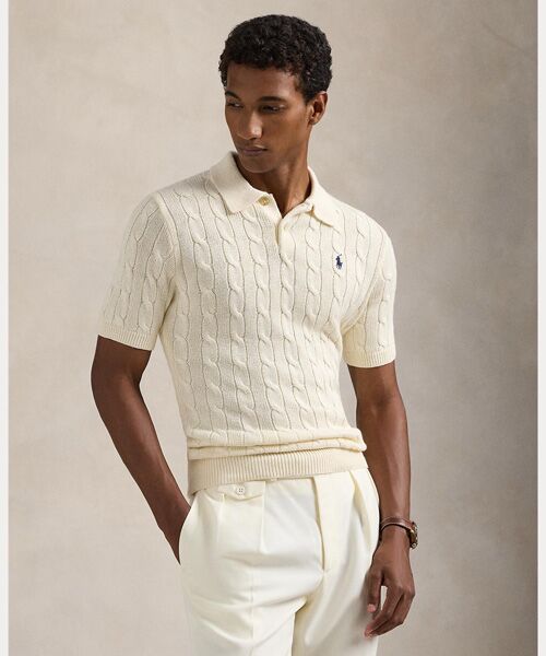 POLO RALPH LAUREN / ポロ ラルフ ローレン ニット・セーター | ケーブルニット コットン ポロカラー セーター（101ナチュラル）
