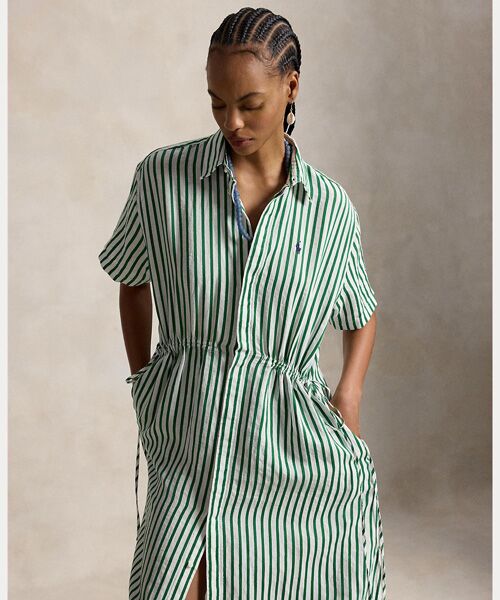 POLO RALPH LAUREN / ポロ ラルフ ローレン ロング・マキシ丈ワンピース | ストライプド リネンコットン ドローコード シャツドレス | 詳細2