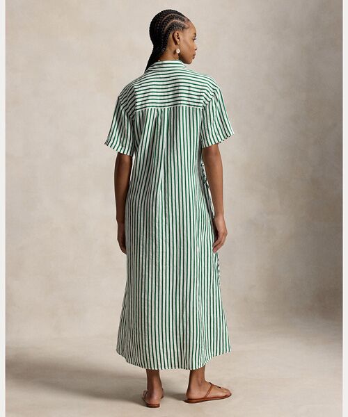 POLO RALPH LAUREN / ポロ ラルフ ローレン ロング・マキシ丈ワンピース | ストライプド リネンコットン ドローコード シャツドレス | 詳細3