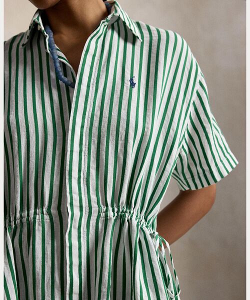 POLO RALPH LAUREN / ポロ ラルフ ローレン ロング・マキシ丈ワンピース | ストライプド リネンコットン ドローコード シャツドレス | 詳細4