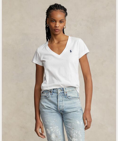 POLO RALPH LAUREN / ポロ ラルフ ローレン Tシャツ | コットン ジャージー Vネック Tシャツ（100ホワイト）