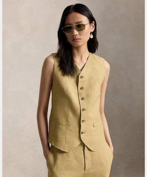 POLO RALPH LAUREN / ポロ ラルフ ローレン ベスト | ボタンド デラヴェ リネン ベスト（260ブラウン）