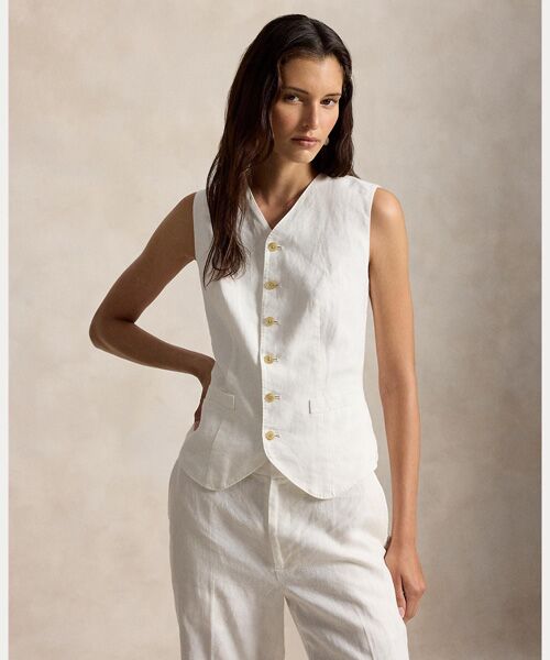POLO RALPH LAUREN / ポロ ラルフ ローレン ベスト | ボタンド リネン ベスト（100ホワイト）