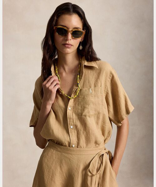 POLO RALPH LAUREN / ポロ ラルフ ローレン シャツ・ブラウス | オーバーサイズ フィット リネン ショートスリーブ シャツ（260ブラウン）