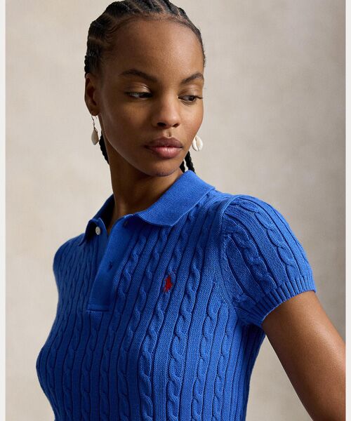 POLO RALPH LAUREN / ポロ ラルフ ローレン ポロシャツ | ケーブルニット コットン クロップド ポロシャツ | 詳細4