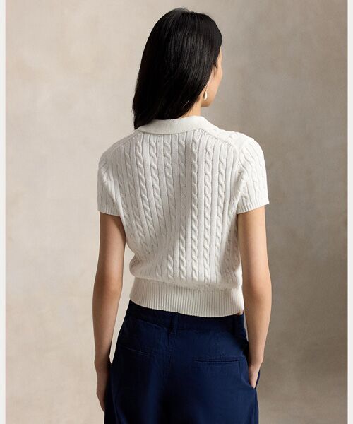 POLO RALPH LAUREN / ポロ ラルフ ローレン ポロシャツ | ケーブルニット コットン クロップド ポロシャツ | 詳細3