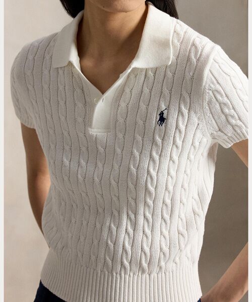 POLO RALPH LAUREN / ポロ ラルフ ローレン ポロシャツ | ケーブルニット コットン クロップド ポロシャツ | 詳細4