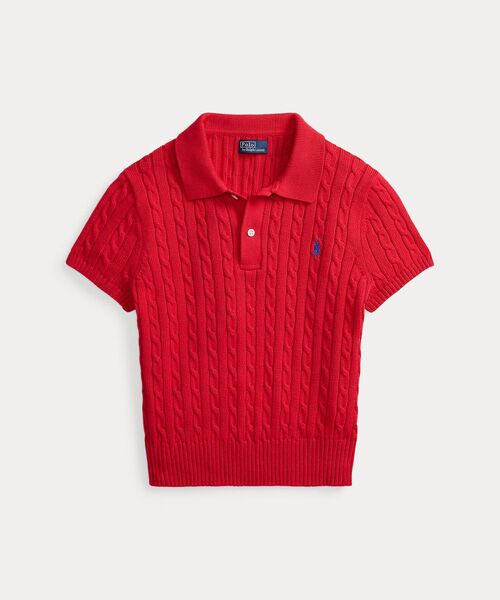 POLO RALPH LAUREN / ポロ ラルフ ローレン ポロシャツ | ケーブルニット コットン クロップド ポロシャツ | 詳細1