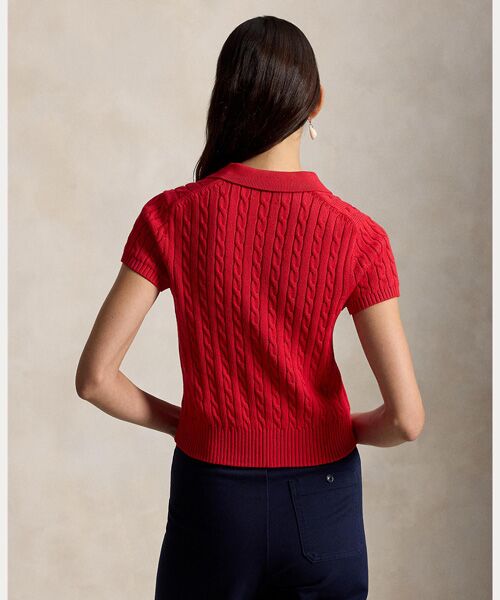 POLO RALPH LAUREN / ポロ ラルフ ローレン ポロシャツ | ケーブルニット コットン クロップド ポロシャツ | 詳細3