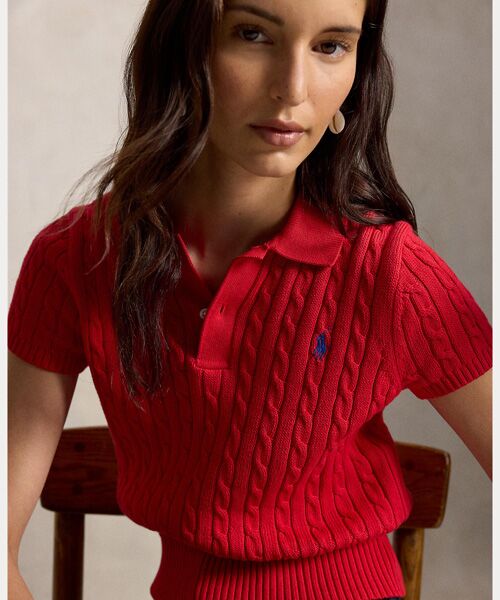 POLO RALPH LAUREN / ポロ ラルフ ローレン ポロシャツ | ケーブルニット コットン クロップド ポロシャツ | 詳細4
