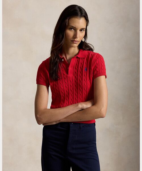 POLO RALPH LAUREN / ポロ ラルフ ローレン ポロシャツ | ケーブルニット コットン クロップド ポロシャツ | 詳細5