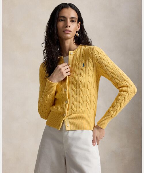 POLO RALPH LAUREN / ポロ ラルフ ローレン カーディガン・ボレロ | ケーブルニット コットン クルーネック カーディガン（700イエロー）