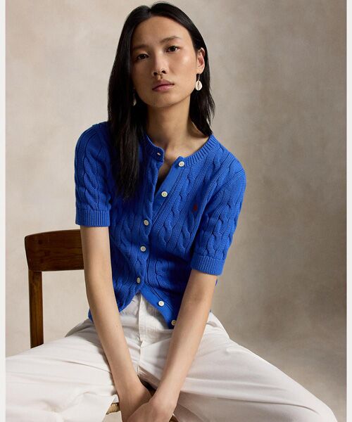 POLO RALPH LAUREN / ポロ ラルフ ローレン カーディガン・ボレロ | ケーブルニット コットン ショートスリーブ カーディガン（400ブルー）