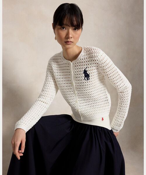 POLO RALPH LAUREN / ポロ ラルフ ローレン カーディガン・ボレロ | Big Pony クロシェイド コットン カーディガン（100ホワイト）