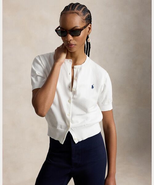 POLO RALPH LAUREN / ポロ ラルフ ローレン カーディガン・ボレロ | コットンブレンド ショートスリーブ カーディガン（100ホワイト）