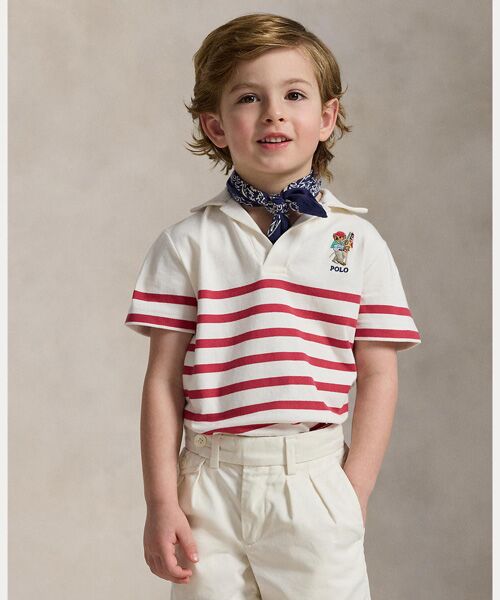 POLO RALPH LAUREN / ポロ ラルフ ローレン ポロシャツ | (ボーイズ 2才～7才)Polo ベア ストライプド コットン ポロシャツ（610レッド）