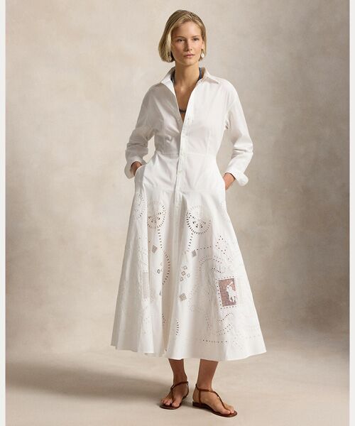 POLO RALPH LAUREN / ポロ ラルフ ローレン ロング・マキシ丈ワンピース | コットン アイレット シャツドレス（100ホワイト）