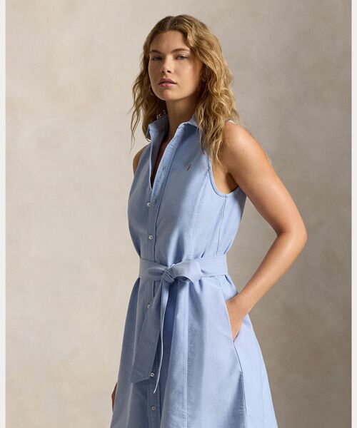 POLO RALPH LAUREN / ポロ ラルフ ローレン ミニ丈・ひざ丈ワンピース | コットン オックスフォード スリーブレス シャツドレス | 詳細2