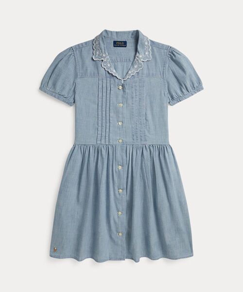 POLO RALPH LAUREN / ポロ ラルフ ローレン ミニ丈・ひざ丈ワンピース | (ガールズ 7才～16才)インディゴ コットン シャンブレー シャツドレス（400ブルー）