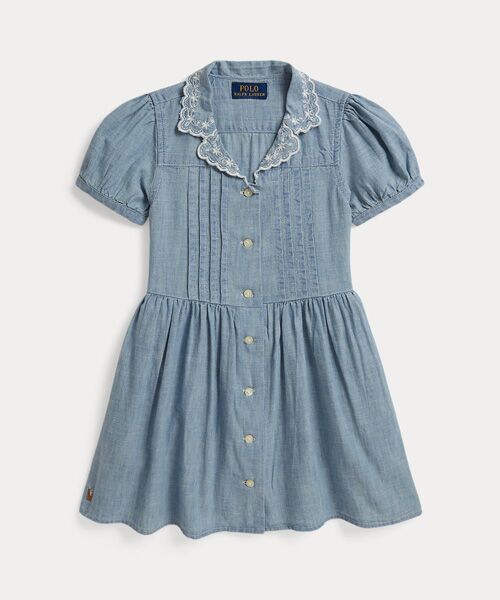 POLO RALPH LAUREN / ポロ ラルフ ローレン ミニ丈・ひざ丈ワンピース | (ガールズ 2才～6才)インディゴ コットン シャンブレー シャツドレス（400ブルー）