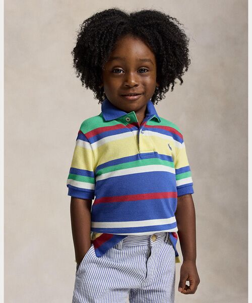 POLO RALPH LAUREN / ポロ ラルフ ローレン 未設定 | (ボーイズ 2才～7才)ストライプド コットン メッシュ ポロシャツ（400ブルー）