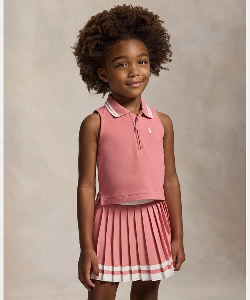 POLO RALPH LAUREN / ポロ ラルフ ローレン ポロシャツ | (ガールズ 2才～6才)ストレッチ メッシュ ハーフジップ ボクシー ポロシャツ（650ピンク）