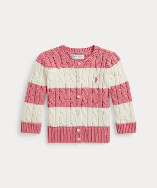 POLO RALPH LAUREN / ポロ ラルフ ローレン 未設定 | (ベビー)ストライプド ケーブル コットン カーディガン（650ピンク）