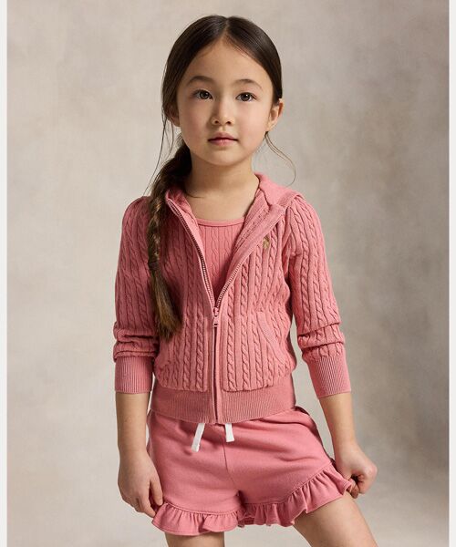 POLO RALPH LAUREN / ポロ ラルフ ローレン 未設定 | (ガールズ 2才～6才)ミニケーブル コットン フルジップ フーディ（650ピンク）